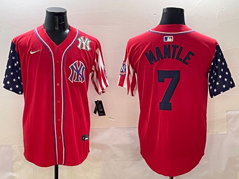 Men New York Yankees 7 Mantle Red a generation of national flags Jointly Name 2025 Nike MLB Jersey style 8